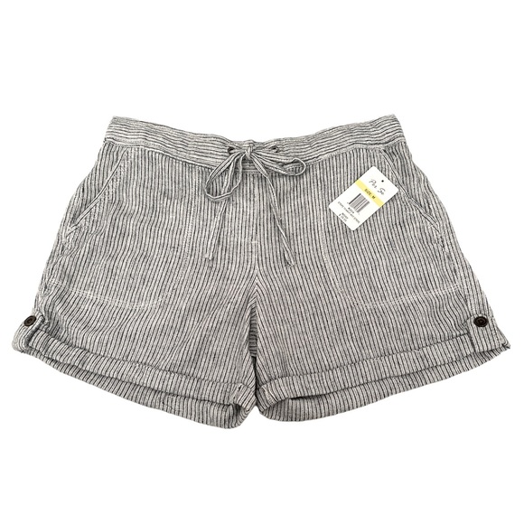 Per Se Linen Viscose Shorts Stripe 15-Navy Blue / White  pockets front & back M - Picture 1 of 8